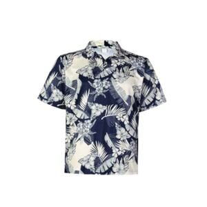 NEW Navy Cream Floral Men's XL Microfiber Breathable Aloha Polo Hawaii Shirt